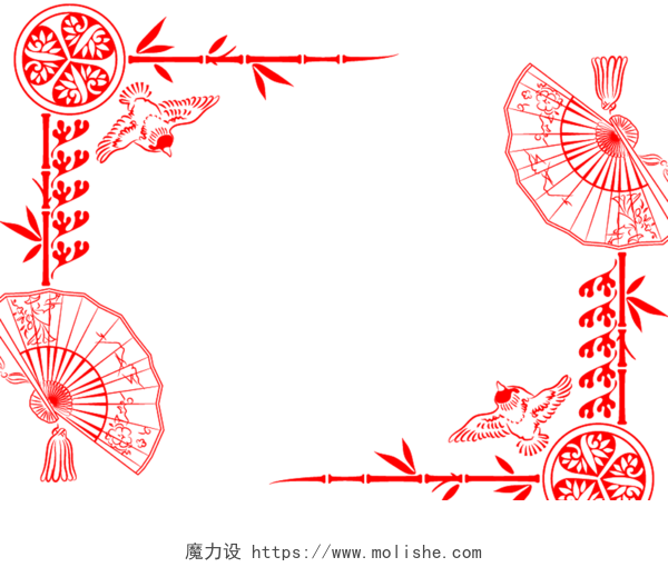  红色中国风剪纸纹路背景图